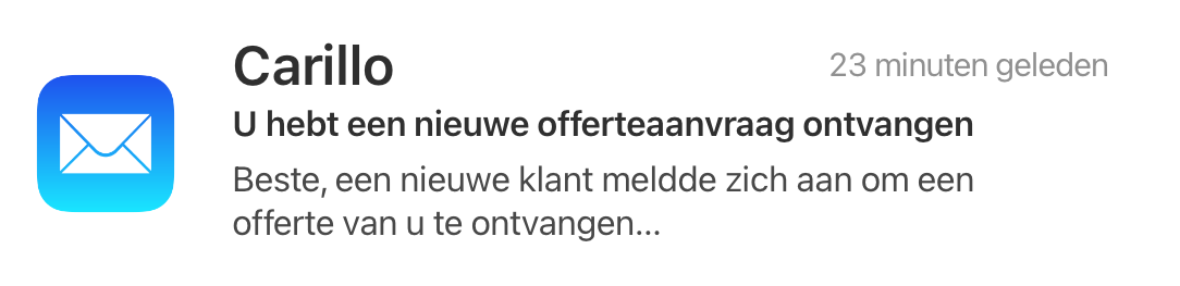 Nieuwe offerteaanvraag ontvangen, 23 minuten geleden