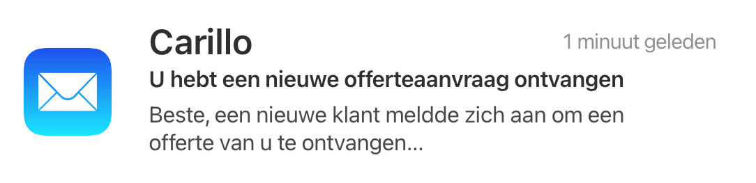 Nieuwe offerteaanvraag ontvangen, 1 minuut geleden